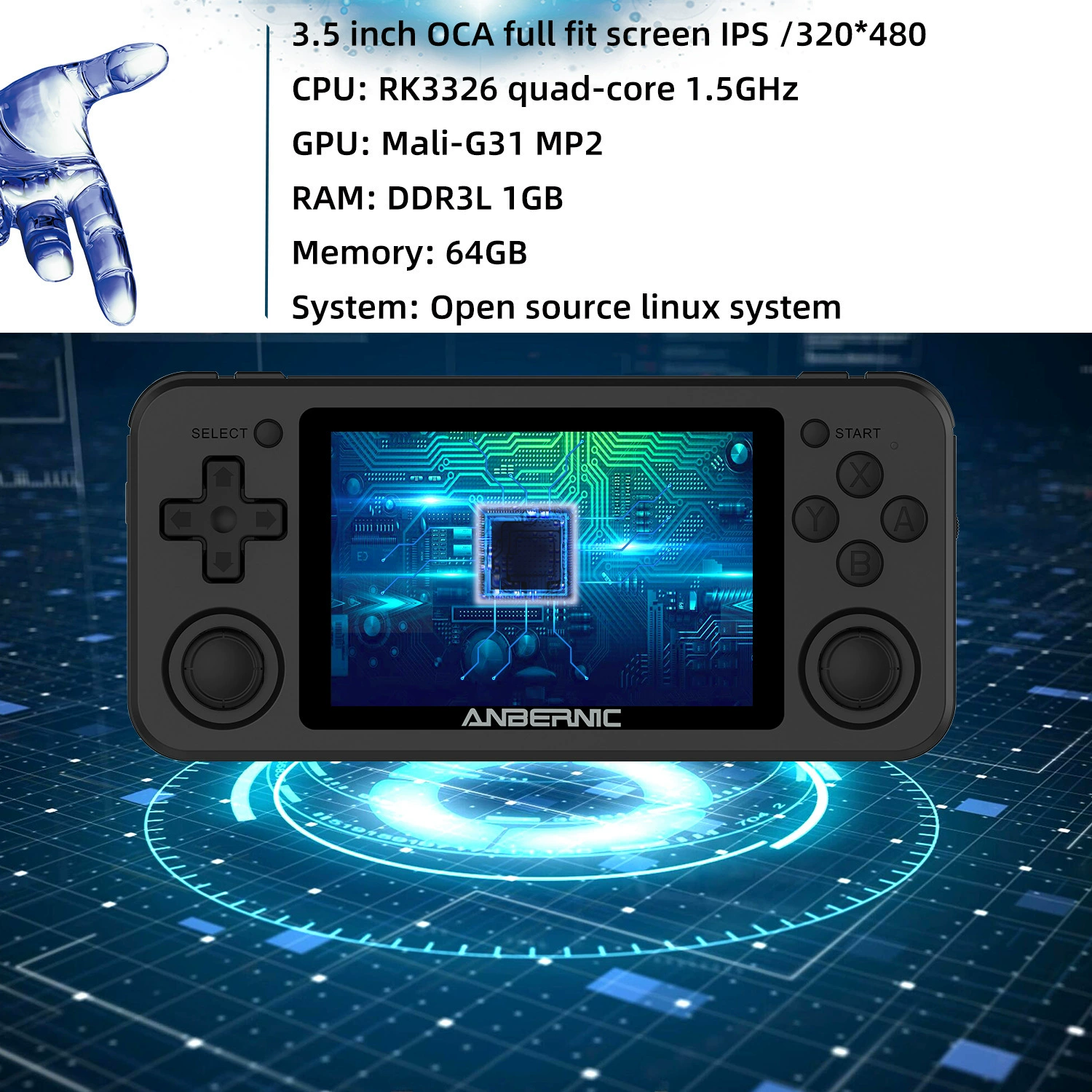Ampown RG351P портативная открытая платформа с высоким разрешением удалённого сенсорного ретро-игровая консоль
