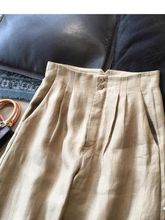 日韩外贸尾货品牌剪标~亚麻高腰垂坠感宽松显瘦休闲拖地阔腿裤女