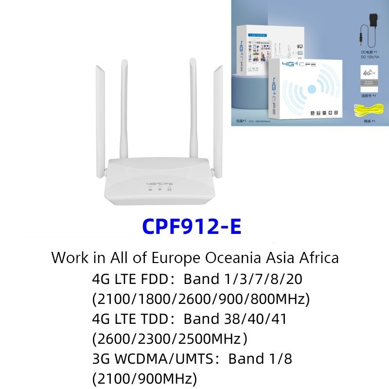 4G router inalámbrico plug-in tarjeta externa 4 antena plug-in de cable de red Puerto Nuevo 4G CPE oficina en casa CPF912
