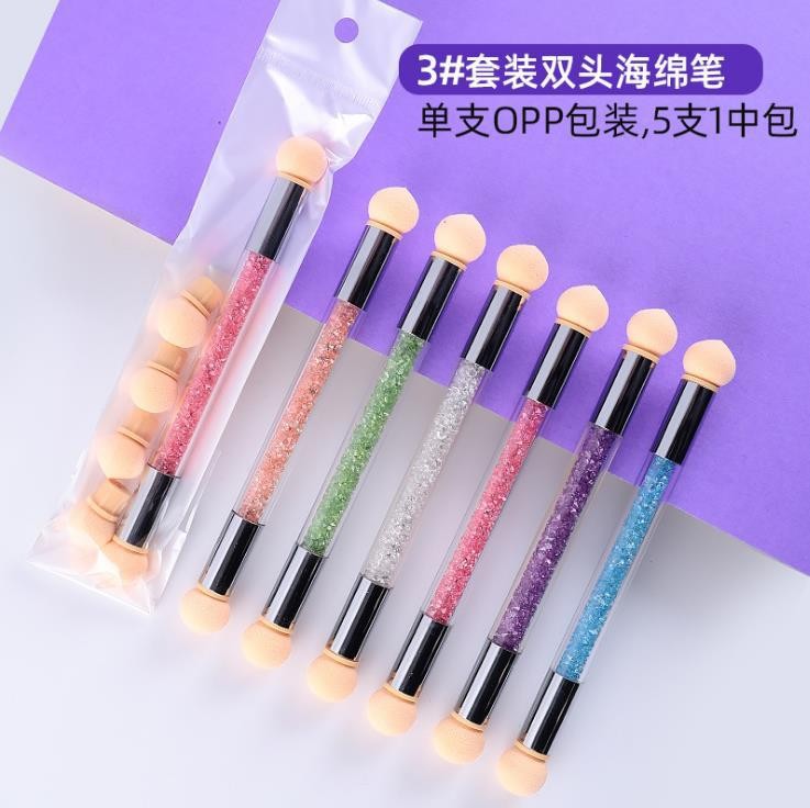 Selección estricta herramientas de uñas punto pluma de color pegamento pluma degradada pluma de fototerapia pluma de esponja pluma de doble cabeza lavable y reemplazable 4-cabeza