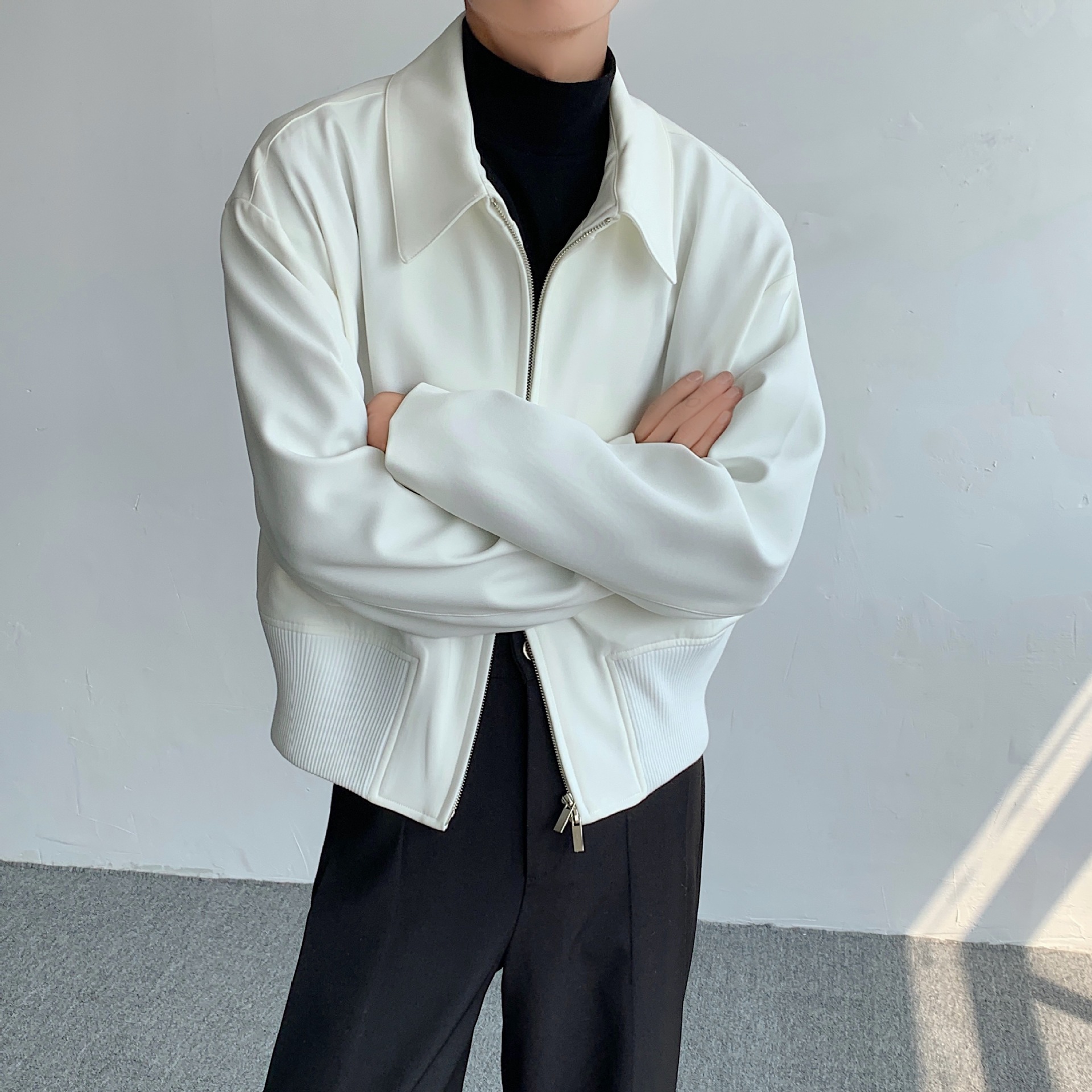 Shoulder Padded Executive Jacket Short Cardigan Zipper Baseball Jersey_voghion.com