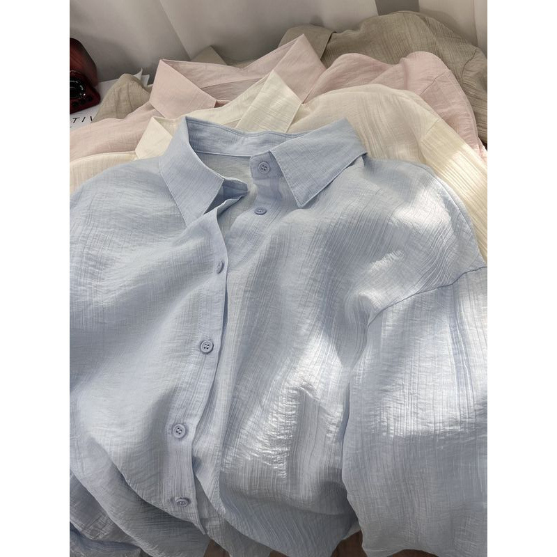 Cool Ice Silk Texture Blue Sunscreen Shirt Women's Summer Lightweight Elegant Casual All-match Long-sleeved Shirt Jacket