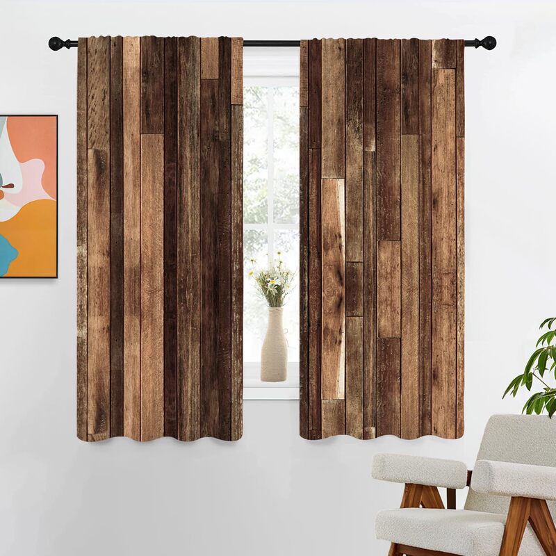Cross-Border Wholesale Farmhouse Retro Country-Style Faux Wood Barn Door Panels Digital Printed Curtains for Bedroom and Living Room Manufacturer Cross-Border Wholesale Farmhouse Retro Country-Style Faux Wood Barn Door Panels Digital Printed Curtains for Bedroom and Living Room Manufacturer