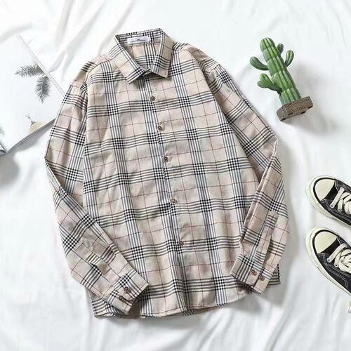 Hong Kong Style Checkered Long-Sleeve Shirt for Men and Women, Couple's Seasonal New Korean Version Fashion Student Loose Matchy-Matchy Retro Blouse