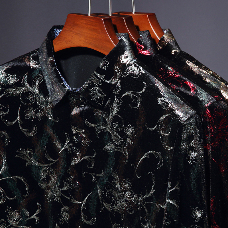 Camisa casual de manga larga para hombres nueva camisa artística de flores de solapa otoño Camisa de hombre de mediana edad de marca de moda transfronteriza europea y americana para hombres