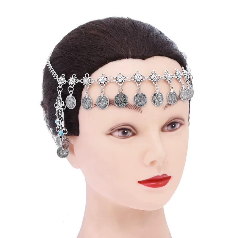 Этнические монеты, бирюзовый аксессуар для волос, этнический стиль, бохо стиль