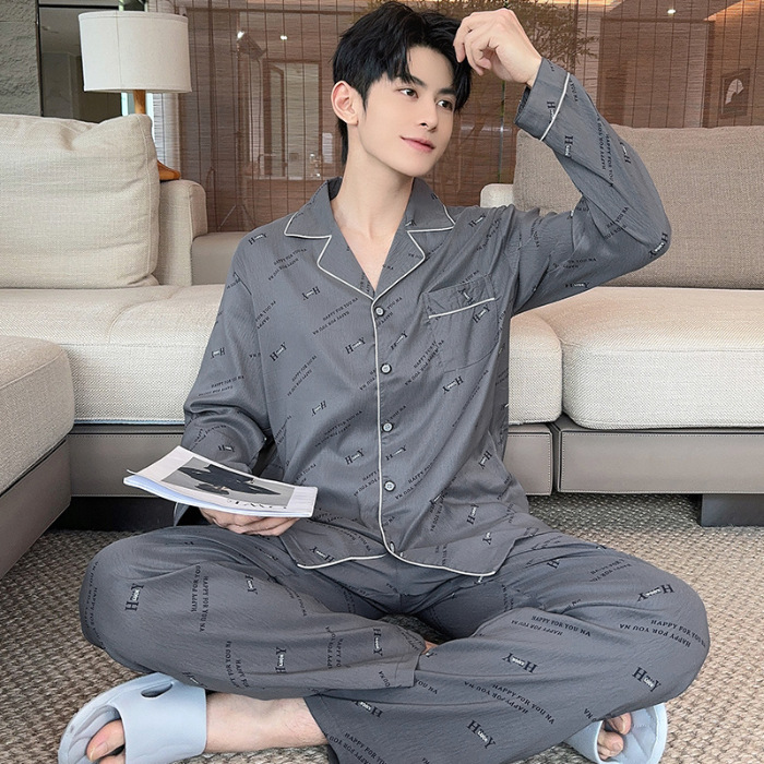 2025 nuevo pijama de primavera y otoño de hombre nubes de algodón de manga larga con la solapa de vestir de casa para niños set de verano