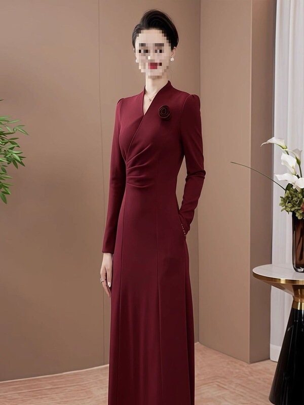 Formal Occasion Elegant Banquet Dress, Long-Sleeved Dress, New Autumn Style, Slim-Fitting Dress That Enhances Your Temperament