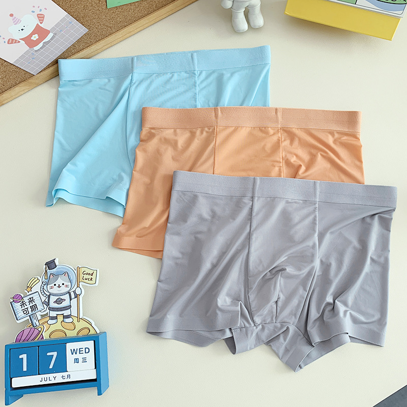 120-170A Comfortable and Traceless Ice Silk Large Children's and Boys's Underwear Boxers Teenagers Men's Four-Corner Shorts
