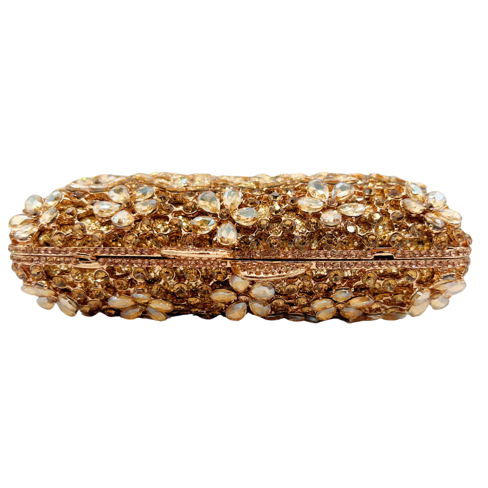 Túi clutch nữ đính kim cương nhân tạo họa tiết hoa tử đinh hương, cầm tay dự tiệc — Màu hồng, Hoa violet, Đế vàng kim cương, Màu bạc chi tiết 7