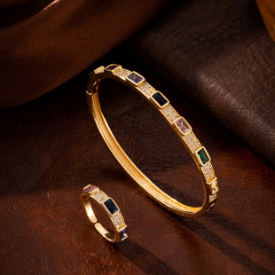New color zircon bracelets and rings, fashionable women's bracelets, light luxury and versatile geometric Middle Eastern wedding accessories
