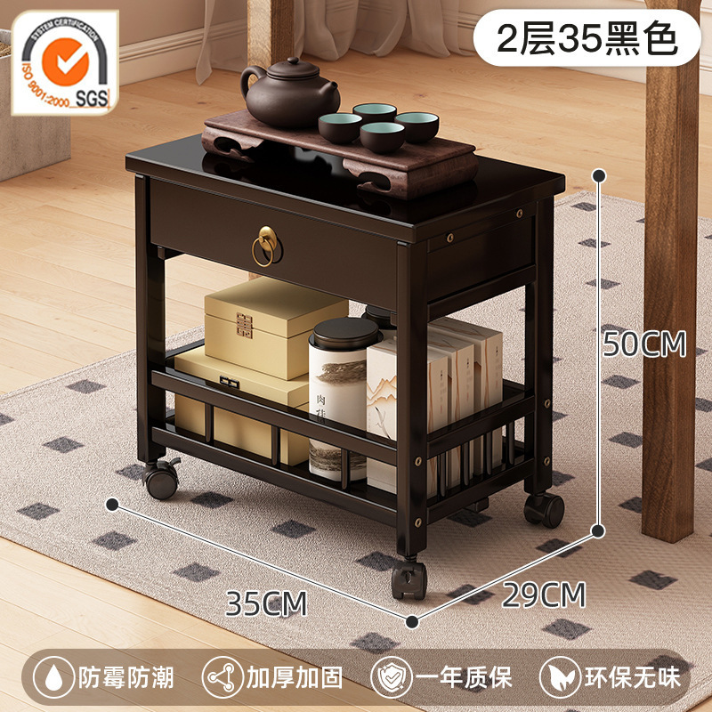 新しい中国風のモバイルコーヒーテーブル肥厚カート収納ラックオフィススタディティーテーブル車輪付きティーキャビネット|undefined