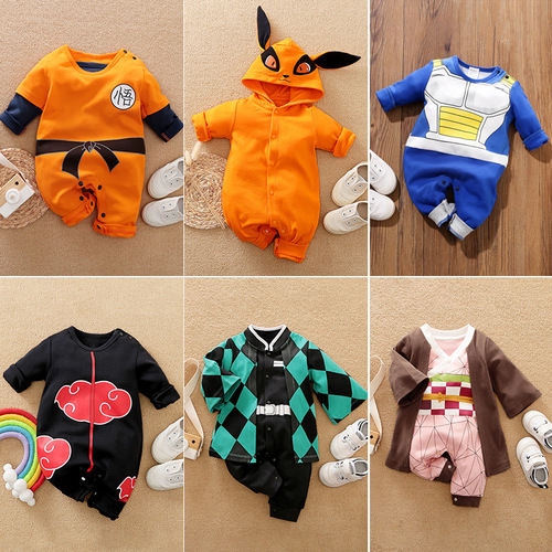 A-type 100% cotton anime-style unisex baby onesie with cartoon baby, suitable for outdoor crawling, drop shipping one piece.