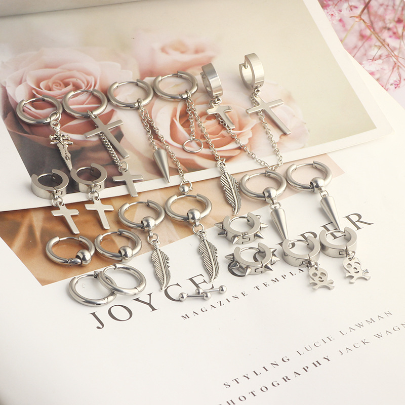 Fashion Titanium Steel Punk Earrings Stainless Steel Ear Jewelry Men Women Heart detail image 11