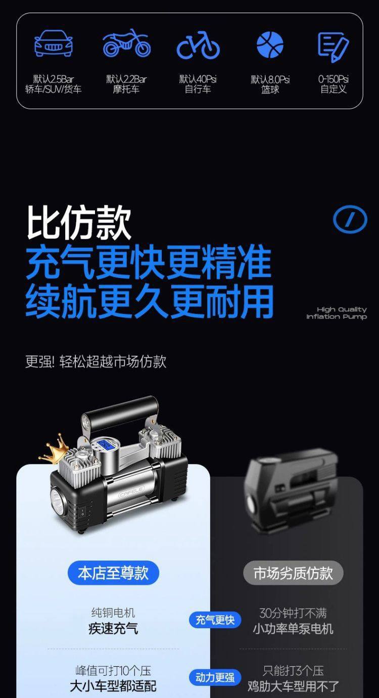 Cross-Border New Model Car-Mounted Dual-Bar High-Power Air Pump, Multi-Functional Car Air Pump, Household Portable Air Pump