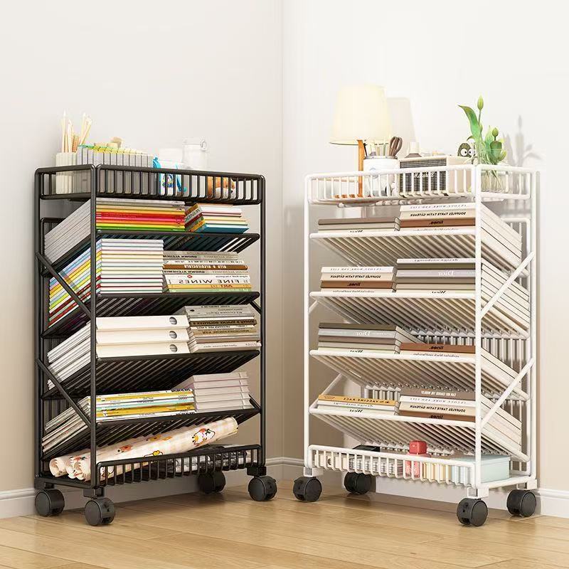 Trolley Floor-Standing Storage Rack Home Living Room Book Storage Rack Classroom Desk Mobile Bookshelf Simple Reading Rack
