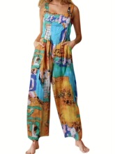 Y 35631 Floral Leaf 3D Digital Print Spring Jumpsuit �����~