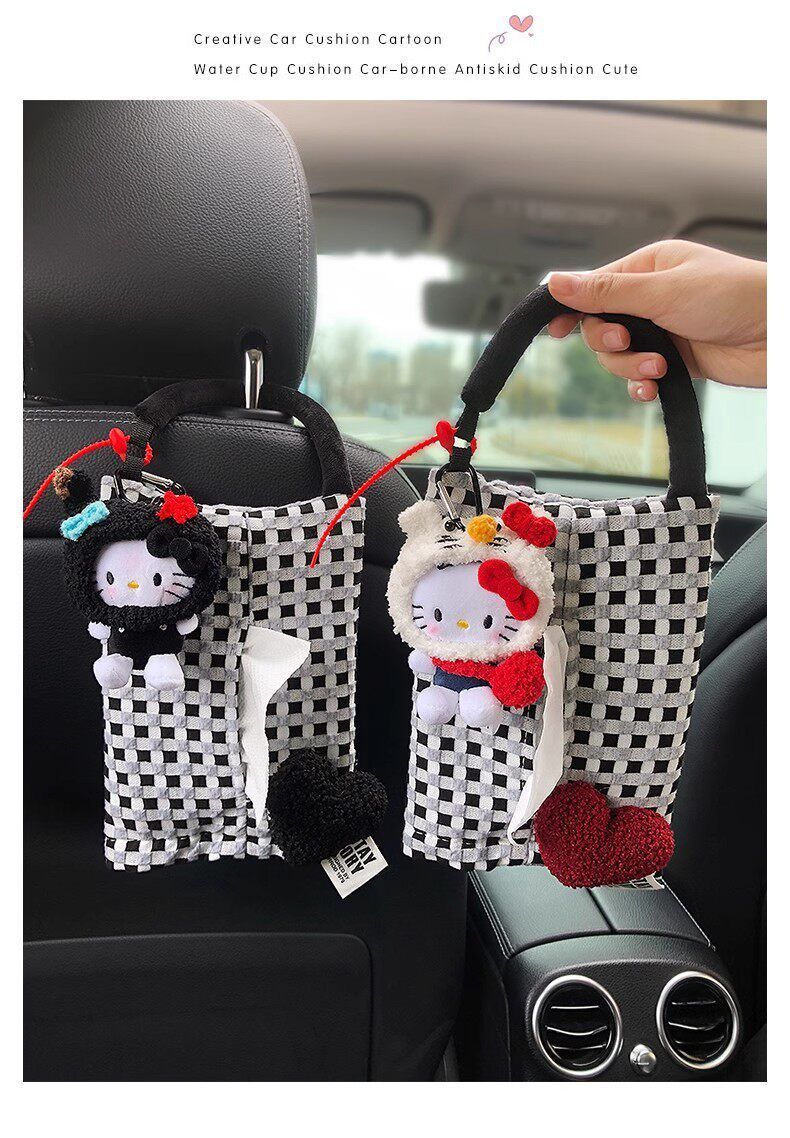 Car Tissue Box, Cute Kt Cat Tissue Box, Car Tissue Hanging Bag, In-Car Tissue Box, Gift for Girls, High-End Feel