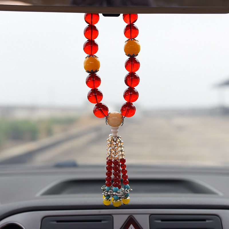 Chinese Style Car Gear Shift Bead Rearview Mirror Pendant Car Ornament Buddha Bead Pendant Crystal Car Hanging Decoration Fortune Bead Ornament