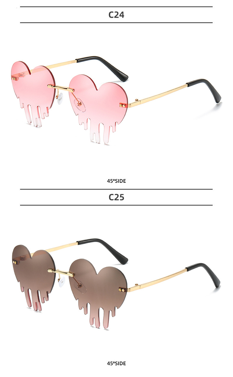 50g Weight Frameless Glasses Structure Sunglasses Classification PC, UV400 Protection Lens Material Special-Shaped Mirror Glasses Style Outdoor, Beach Occasion Heart Shape Pattern All Seasons Season Unisex Gender Novelty, Modern Style Style Novelty Modern Style Heart Shape PC UV400 Protection Special-Shaped Mirror Frameless Women's Sunglasses 18