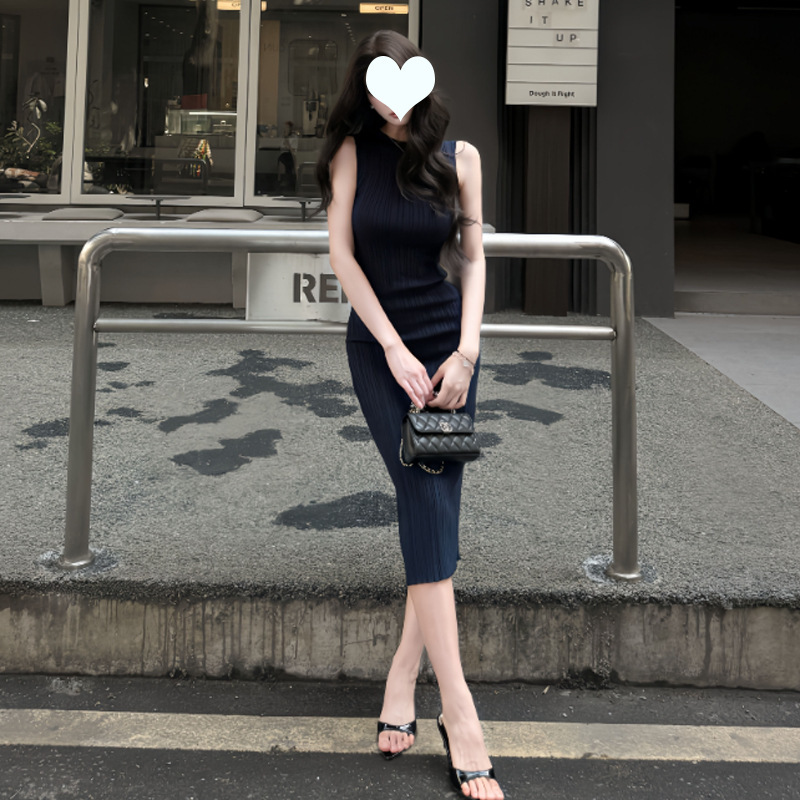 Awmumu High-Intelligence Style Knitted Sleeveless Tank Dress, Bodycon Dress for Women, Mature and Elegant Style, Slim Fit Inner Dress for Women