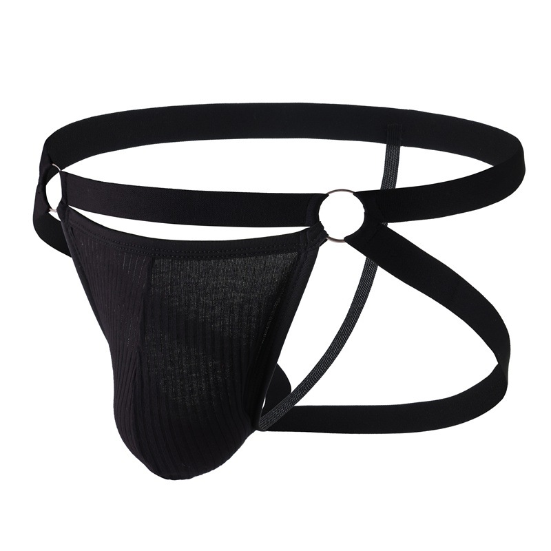 Men's Underwear Personalized Stripesd Breathable U-Convex Low-Waist Men's Double Thong Pants B302