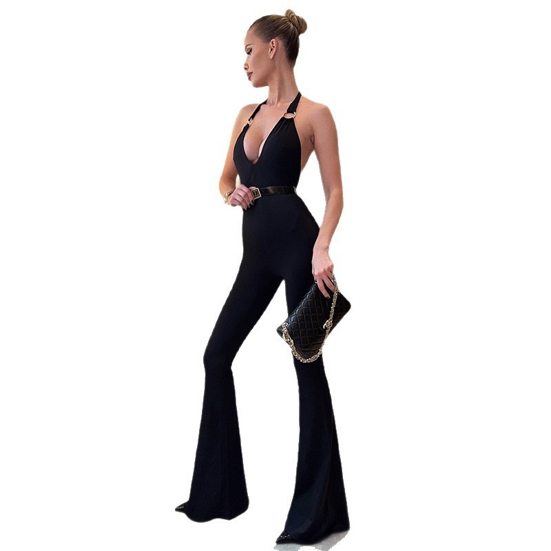 XY25172 cuello de cuello sexy cuello en V profundo ajustado pantalones largos de cintura alta y caderas delgadas monjes de mujer
