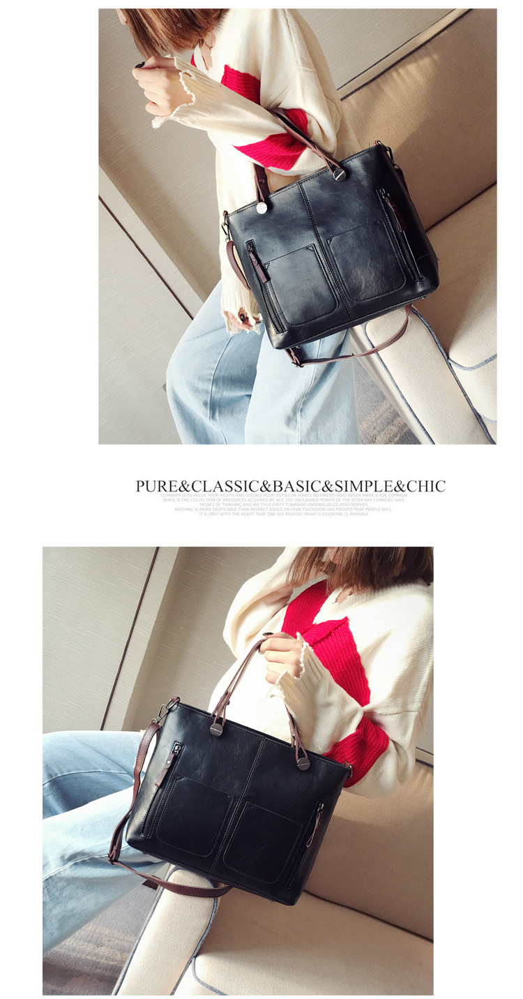 Large Pu Leather Streetwear Tote Bag Handbag display picture 1