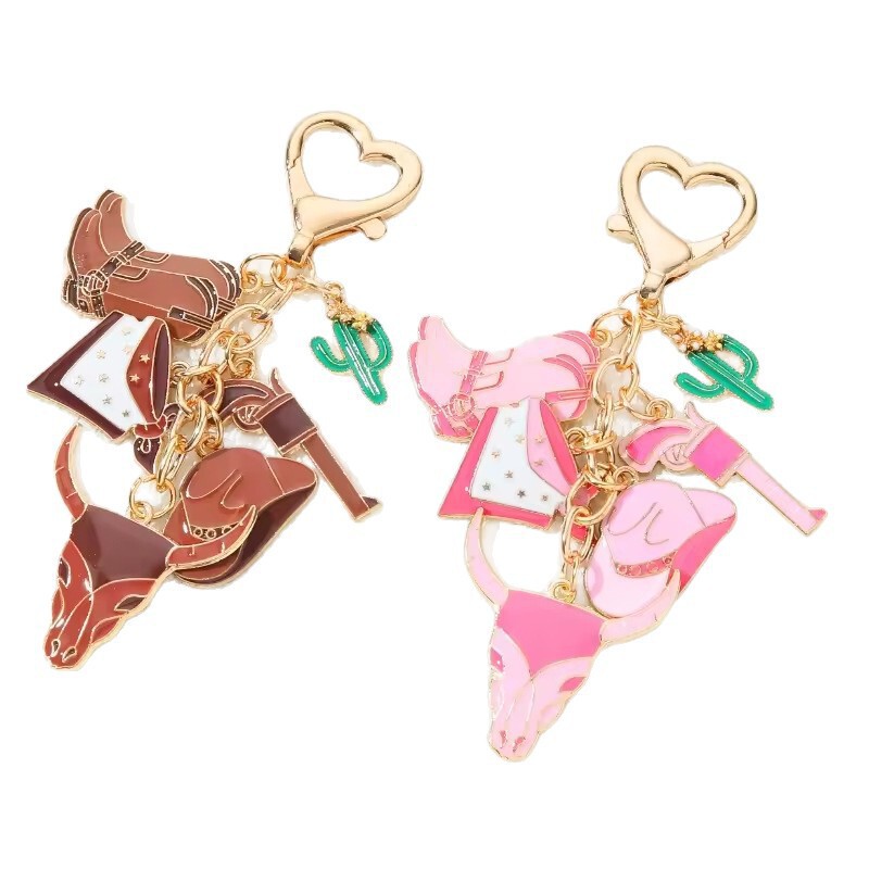 Cross-Border Hot-Selling Western Cowboy Keychain Cowboy Hat Bull Head Revolver Cowboy Boots Cactus Pendant Keychain