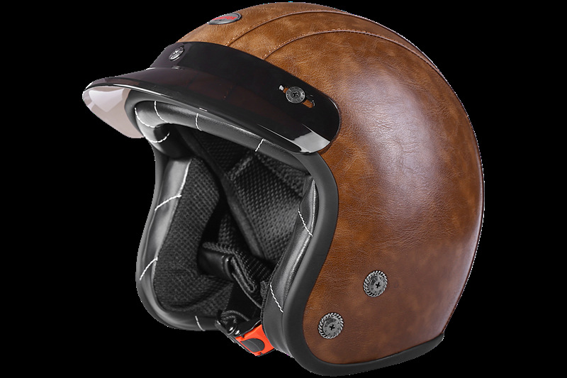 Casco retro forro de cuero motocicleta casco completo mentón extraíble vespa locomotora hombres y mujeres peso ligero pequeña carcasa