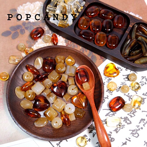 Early Winter Yellow Coffee Series Cloud Mist Retro Loose Beads DIY Accessories Jewelry Love Square Oval New Chinese Style Accessories