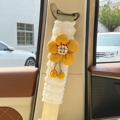 Seat belt shoulder pad Cartoon Anti-Neck-Strangling Protective Cover - 1-puff-shoulder-protector-turmeric-sunflower