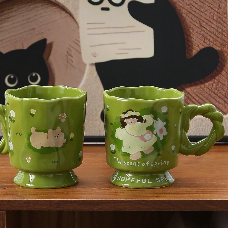 Hermosas tazas de marca de pies altos, tazas de agua para niñas, tazas de oficina domésticas, tazas de cerámica de alto valor, tazas de desayuno para hombres