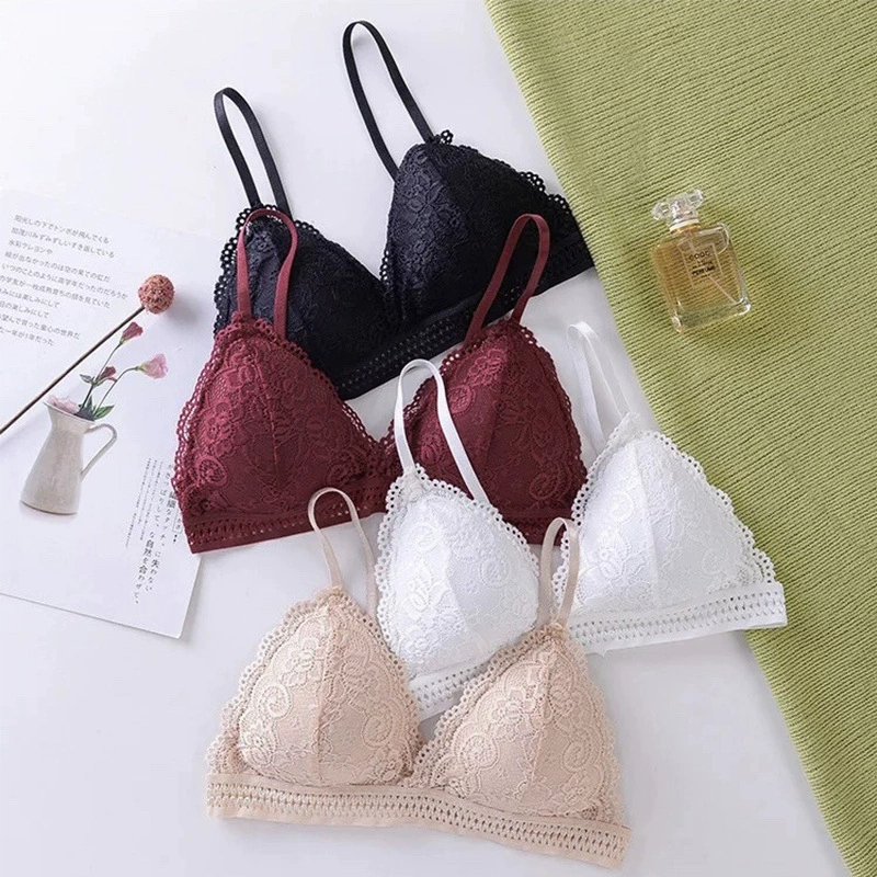 Тонкое летнее кружевное беспроводное бюстгальтер топ с чашками sexy нижнее белье французский стиль красивая спина