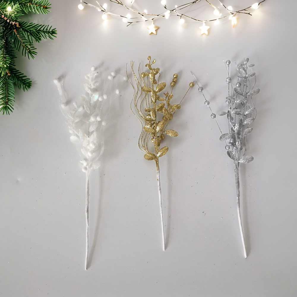 Venta caliente transfronteriza decoración del árbol de Navidad bola de polvo de oro inserción de Navidad árbol de Navidad inserción de polvo de oro decoración de flores de Navidad