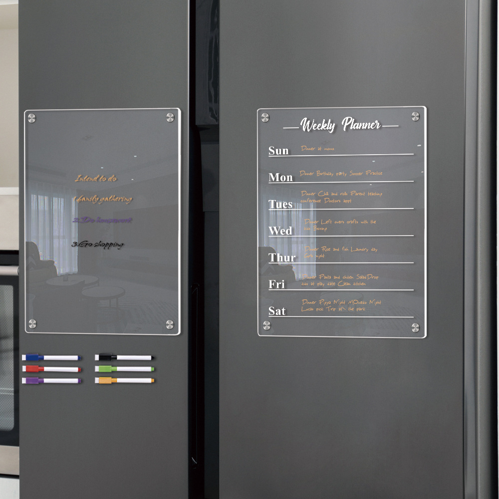 TYU087 transfronterizo acrílico estereoscópico adsorción semanal plan tablero de mensajes borrable DIY pegatinas de refrigerador magnético