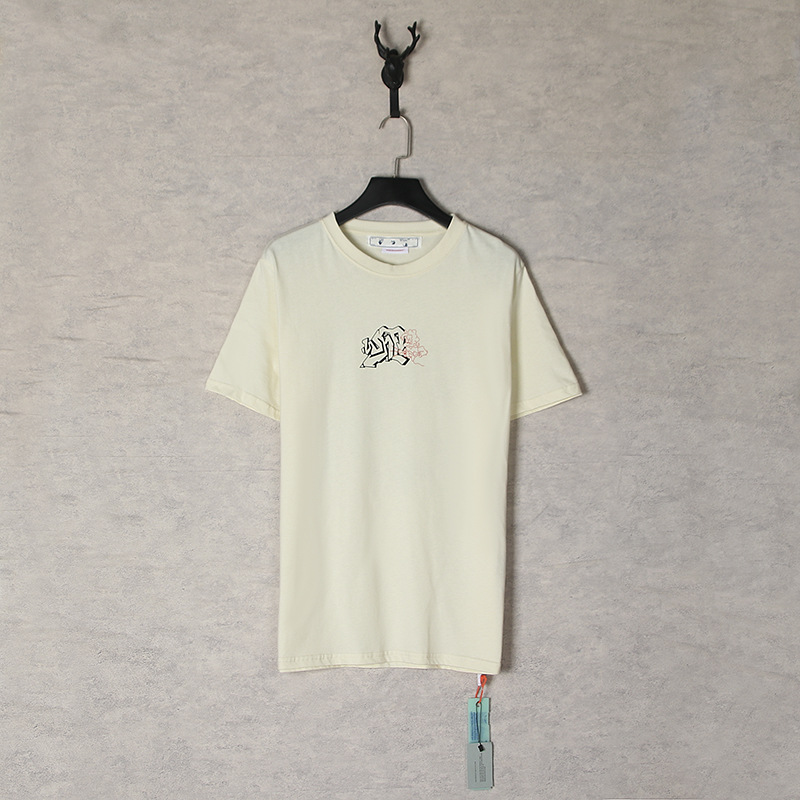 [Código europeo] versión correcta de impresión de acuarela splash tinta gradiente flecha graffiti ow marca de moda de manga corta pareja camiseta