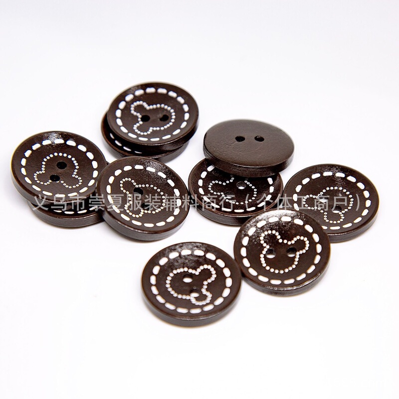 Manufacturer's In-Stock Natural Wood Double-Hole Dotted Bowl-Shaped Bear Buttons for Children's Pajamas, Sweaters, and Cardigans Decorative Buttons