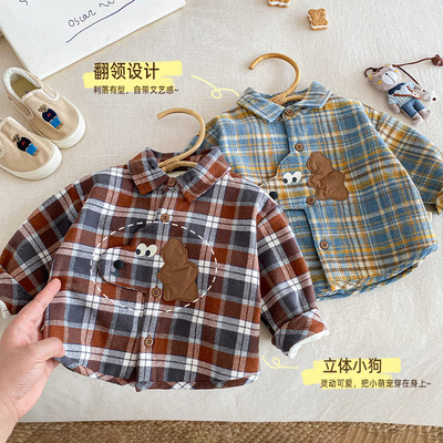 Детская зимняя модная мультяшная рубашка для мальчиков, 0-5 лет, в западном стиле