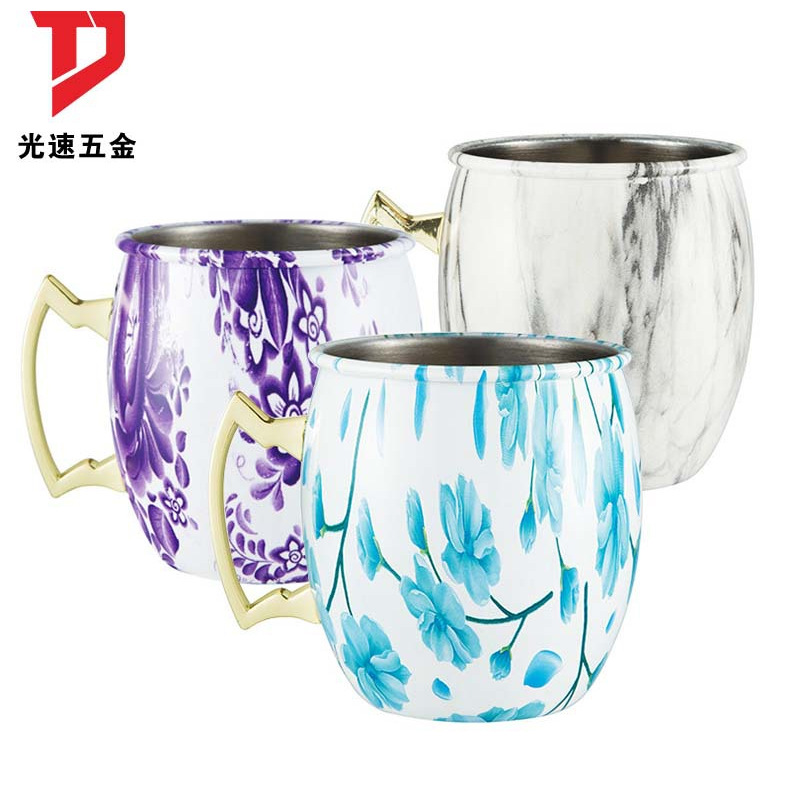 Taza de cerveza de acero inoxidable creativo patrón de dibujos animados taza de tambor taza de cóctel taza de mula de Moscú