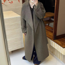 布拉格广场 2025秋冬新法式大翻领系腰带时尚气质双面羊毛大衣