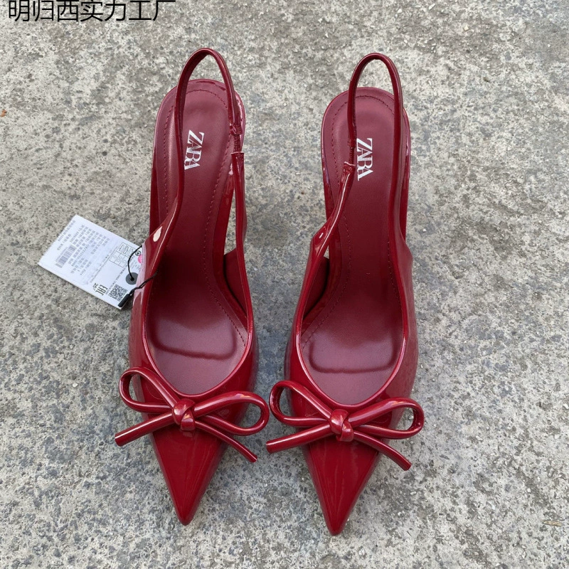 2025 Интернет-знаменитость низкие каблуки корейский стиль французский бант женские модные туфли-лодочки винного цвета с острым носком