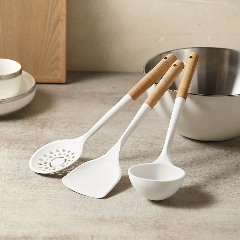 [Hen Doudou C] Посуда Silicon glue spatula sleeve sleeve суповая ложка кухонные принадлежности дерево ручка антипригарная кастрюля специальная