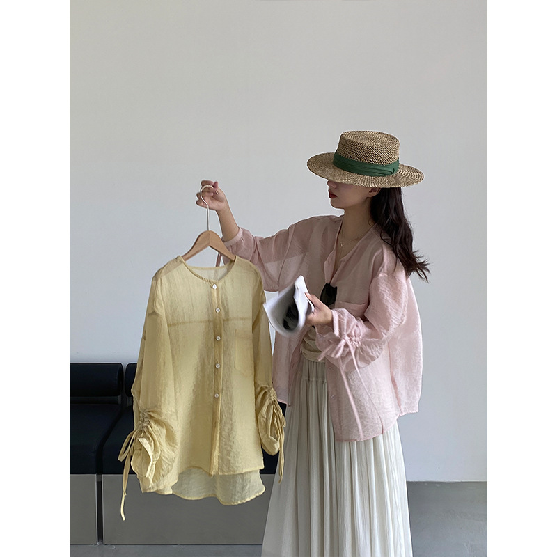 Jiangzuo Light Summer Oxygen-Feeling Gentle Breeze Sheer Sunscreen Shirt Thin Slimming Shirt Women's Summer High-End Style 1923