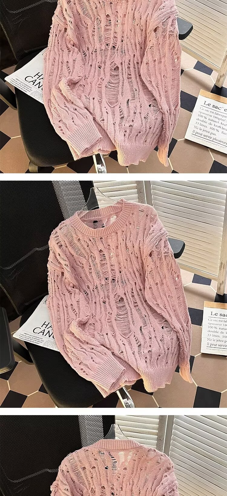 Übergroßer, lässiger Strickpullover für Herren mit einzigartigem Cut-Out-Design. Lockere Passform, lange Ärmel, bequemer Pullover für den Alltag (mehrere Farben)_voghion.com