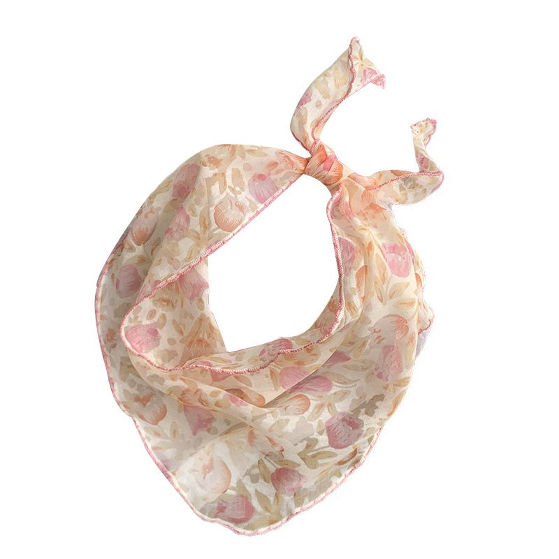 Bufanda triangular, chal, nuevo estilo de verano, pañuelo de seda floral, bolso de niña de todo fósforo de alta gama, pañuelo para el cabello, cinta para el cabello