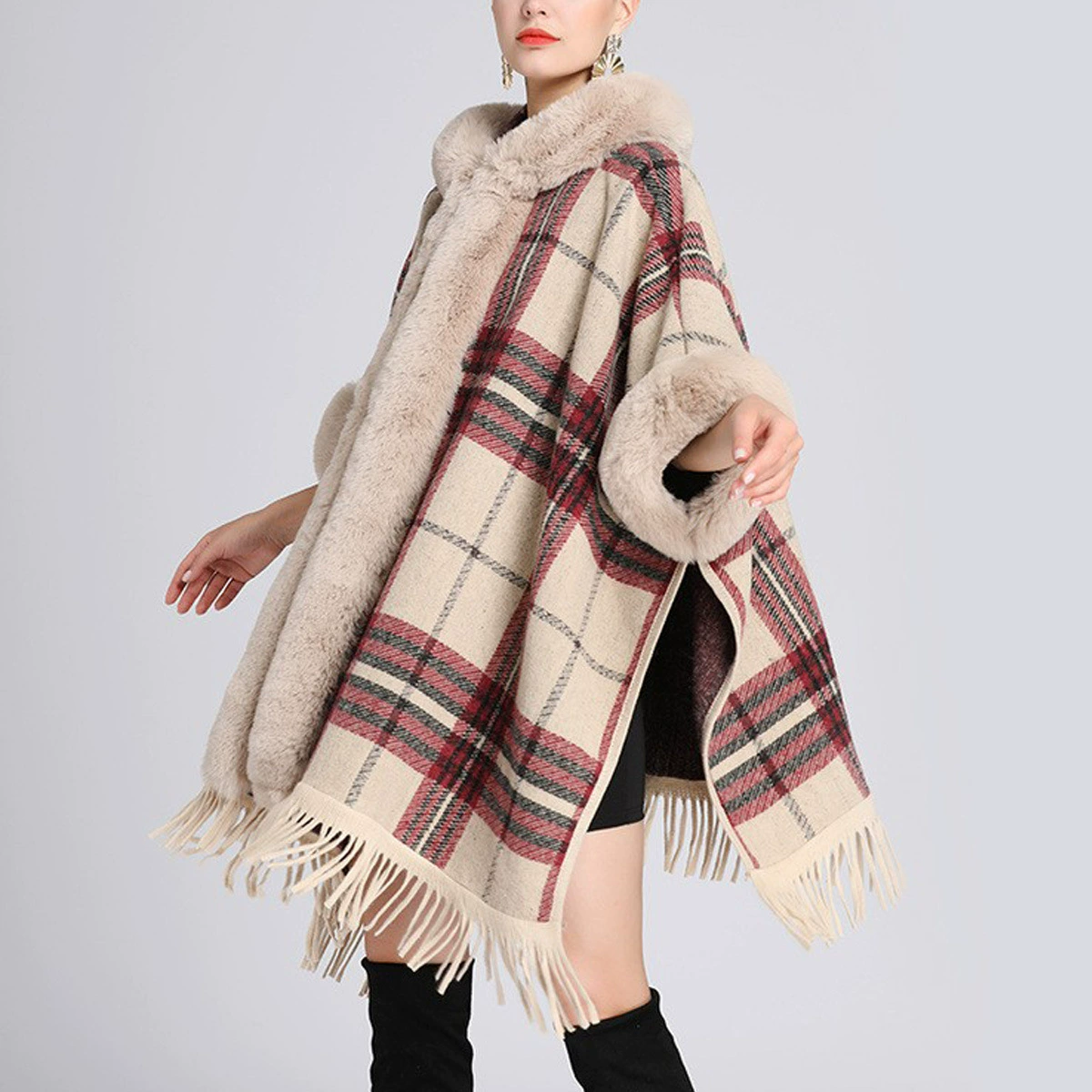 Новый зимний воротник из искусственного меха кролика Рекс, шаль с капюшоном, накидка, Женское шерстяное пальто, кардиган, утолщенная теплая шаль оптом