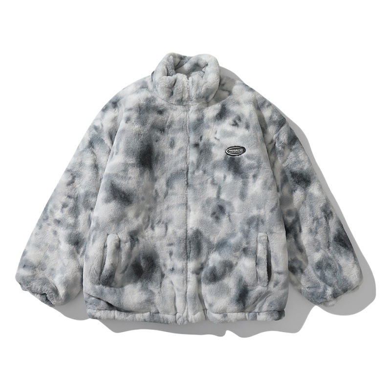 Tie-dyed collar abrigo de algodón acolchado de los hombres de invierno engrosada pareja de felpa Chaqueta de algodón acolchado de moda ins suelta casual abrigo de algodón acolchado de los hombres de la marca de moda