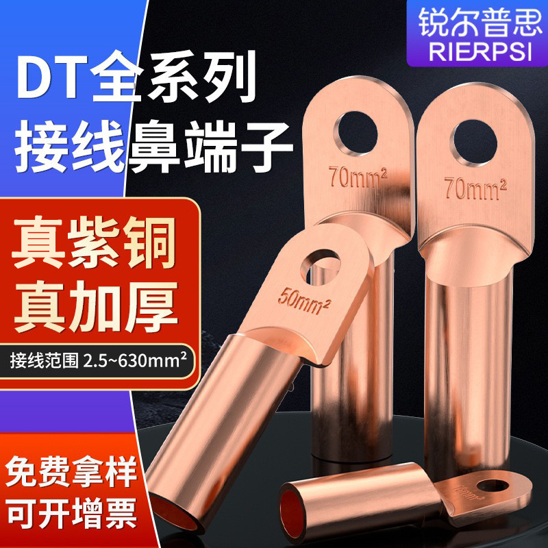 DT铜鼻子接线端子电线铜线鼻子堵油铜接头16/25/35/50平方铜线耳
