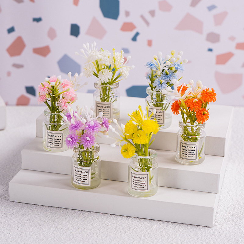 Luminous mini miniature simulation three-dimensional flower vase resin creative car desktop car micro landscape small ornaments